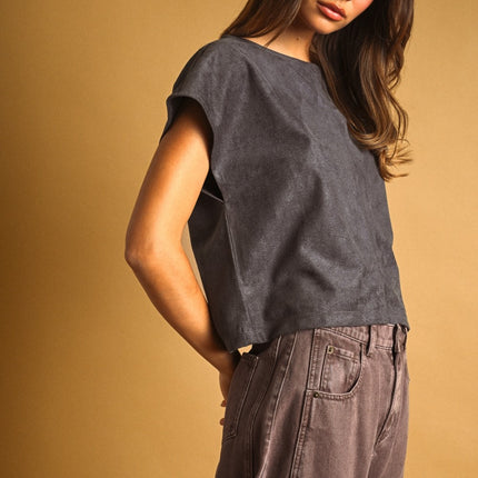 Grey Faux Suede Top
