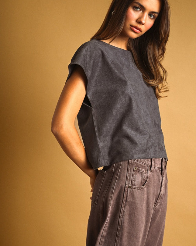Grey Faux Suede Top