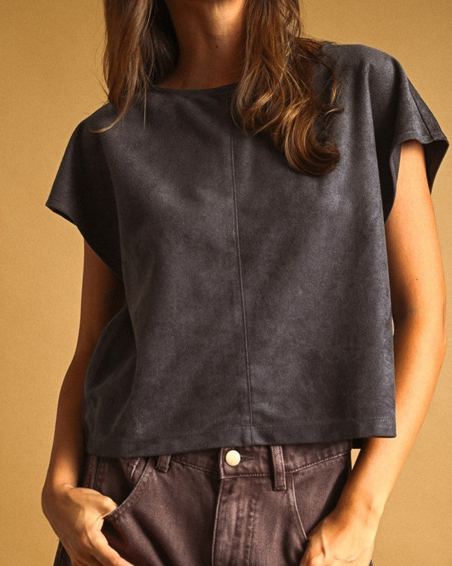 Grey Faux Suede Top
