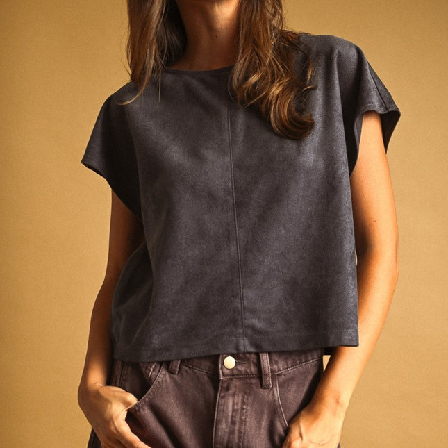Grey Faux Suede Top