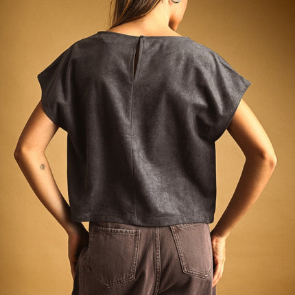 Grey Faux Suede Top