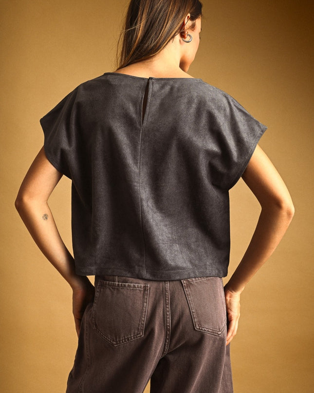Grey Faux Suede Top