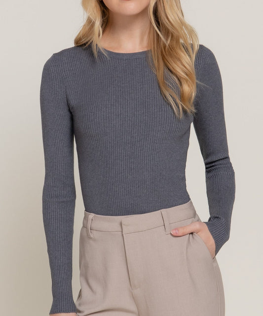 Charcoal Grey Heather Viscose Rib Sweater