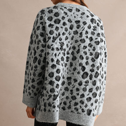 Grey Leopard Relaxed Oversized Sweater