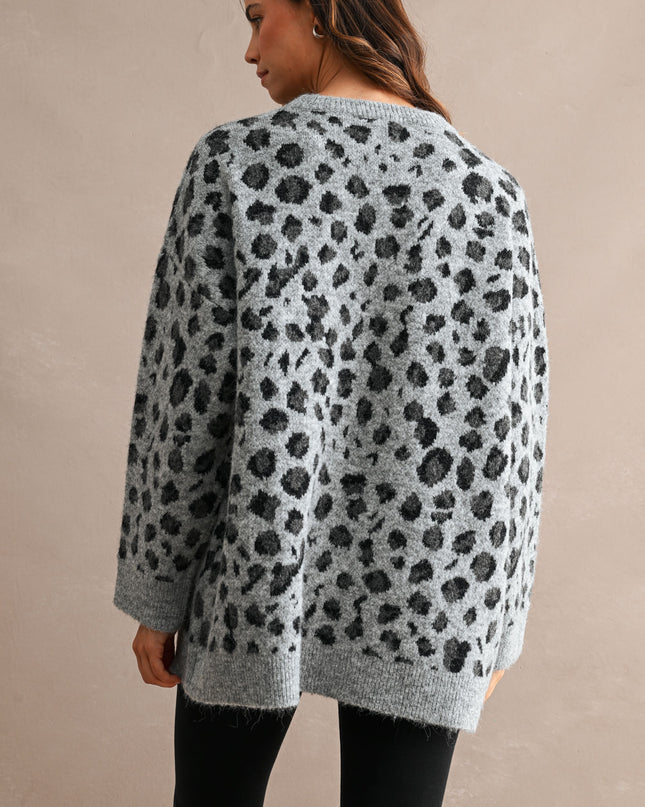 Grey Leopard Relaxed Oversized Sweater