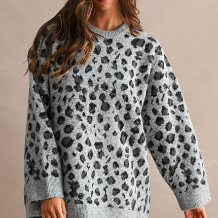 Grey Leopard Relaxed Oversized Sweater