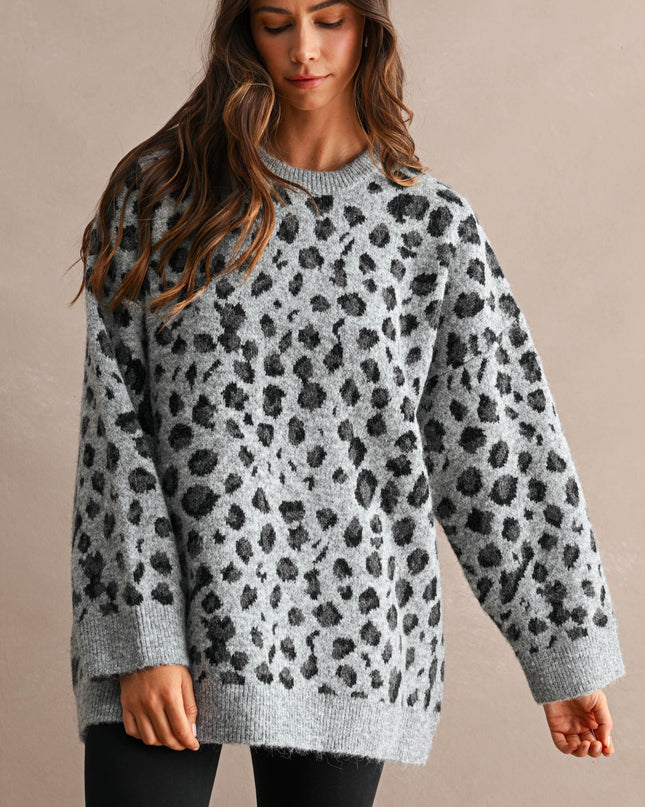 Grey Leopard Relaxed Oversized Sweater