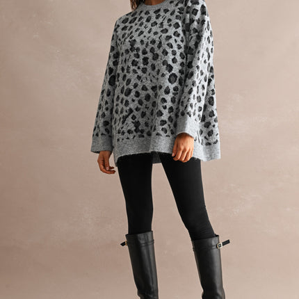 Grey Leopard Relaxed Oversized Sweater