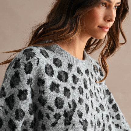 Grey Leopard Relaxed Oversized Sweater