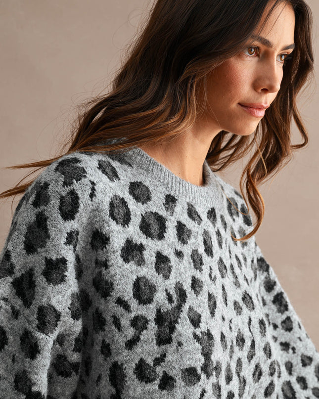 Grey Leopard Relaxed Oversized Sweater