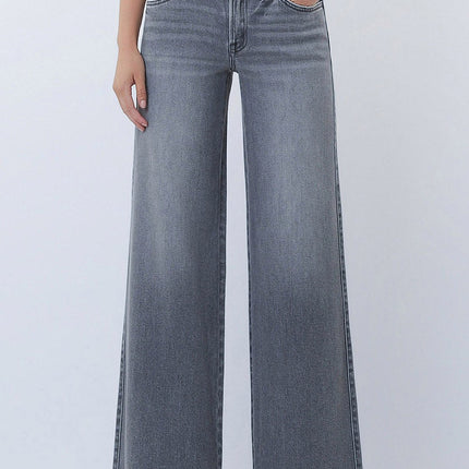 Grey Mid Rise Wide Leg Denim