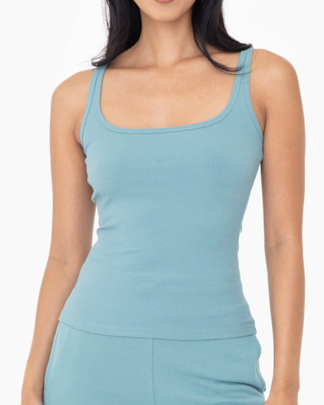 Square neck ribbed tank top