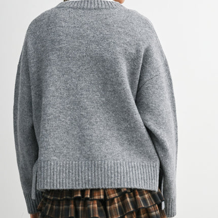 Grey Tie Split-hem Crewneck Sweater - Shop Simply Apparel