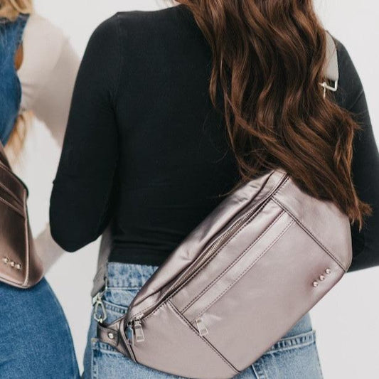 Gray Metallic Oversized Bum Bag