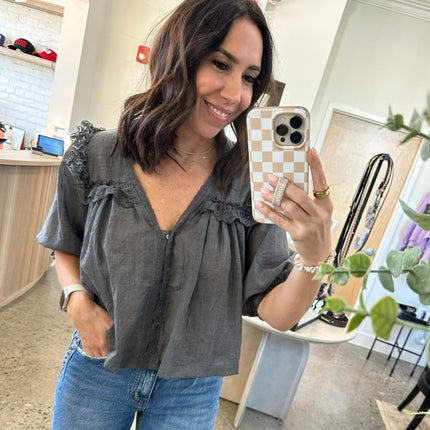 Charcoal Lace Detailed Blouse