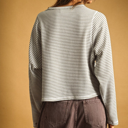 PRE-ORDER Grey Striped Waffle Long Sleeve Top