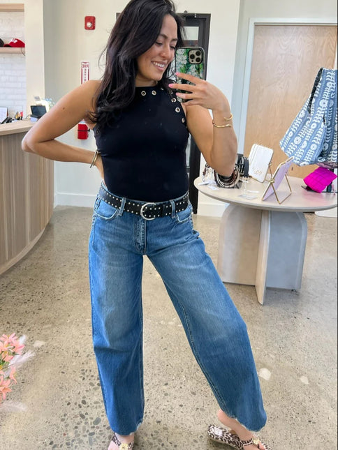 Steve Madden Black Nico Grommet Bodysuit