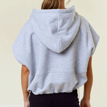 Heather Grey Drawstring Crop Hoodie