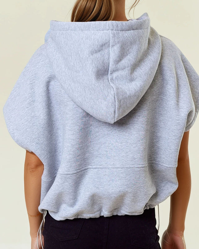 Heather Grey Drawstring Crop Hoodie