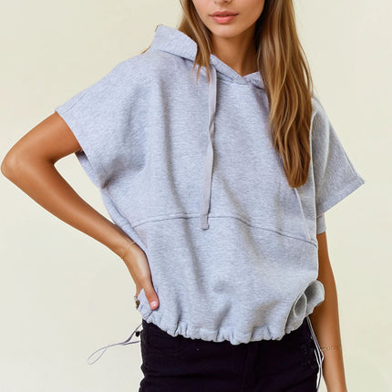 Heather Grey Drawstring Crop Hoodie