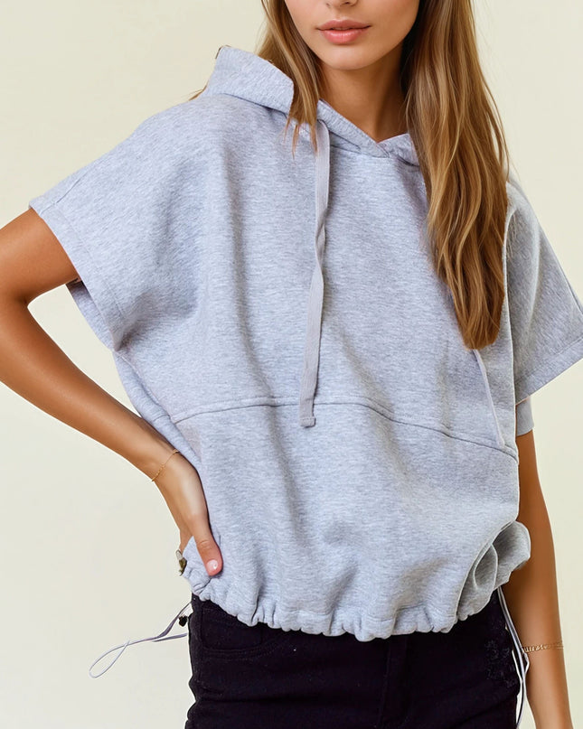 Heather Grey Drawstring Crop Hoodie