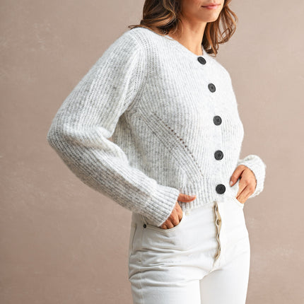 Heather Grey Knit Ribbed Cardigan