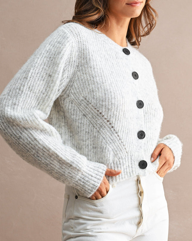 Heather Grey Knit Ribbed Cardigan