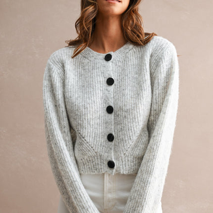 Heather Grey Knit Ribbed Cardigan