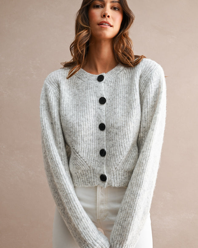 Heather Grey Knit Ribbed Cardigan