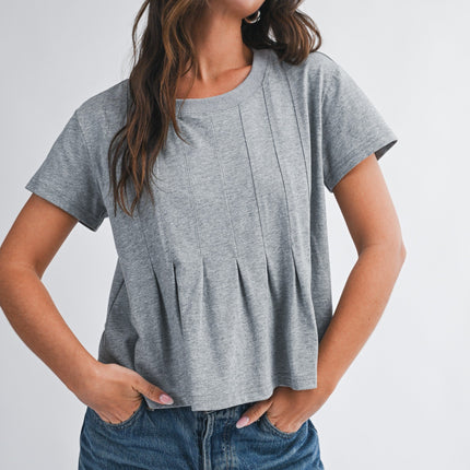 Heather Grey Pleated Swing Tee Top - Shop Simply Apparel