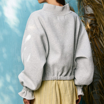 Heather Grey Mock Neck Ruffled Cuff Sweatshirt