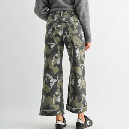 High-rise Wide Leg Crop Camouflage Denim