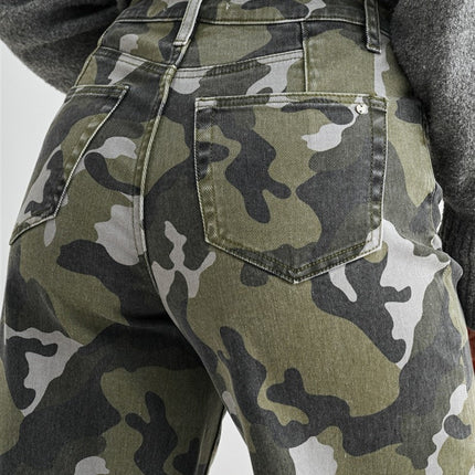High-rise Wide Leg Crop Camouflage Denim