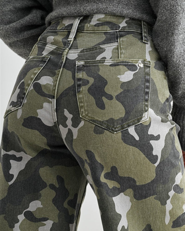 High-rise Wide Leg Crop Camouflage Denim