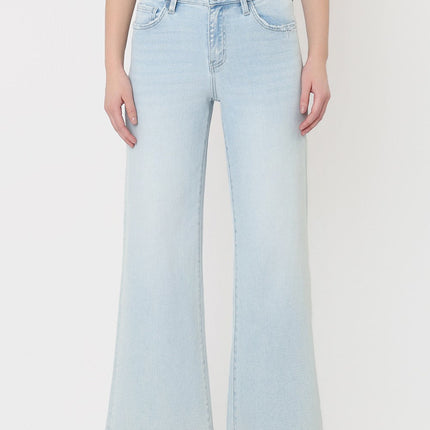 High Rise Light Wash Crop Wide Leg Jeans