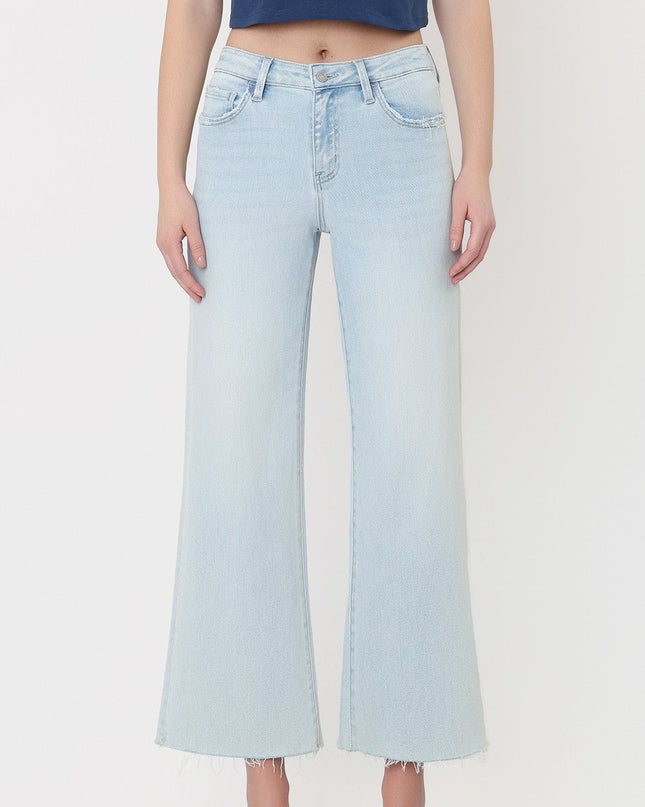 High Rise Light Wash Crop Wide Leg Jeans