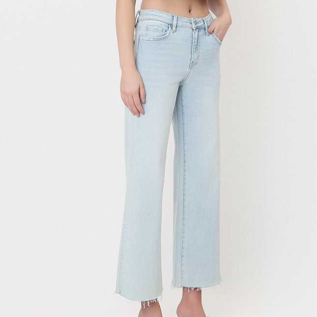 High Rise Light Wash Crop Wide Leg Jeans
