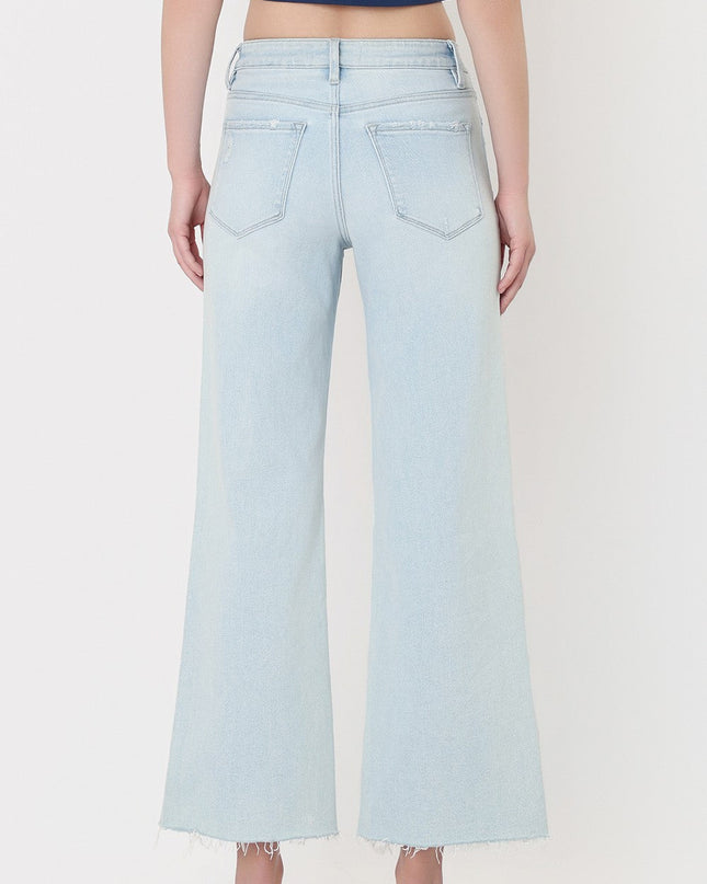 High Rise Light Wash Crop Wide Leg Jeans