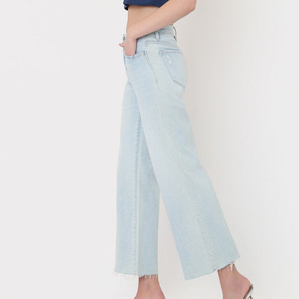 High Rise Light Wash Crop Wide Leg Jeans