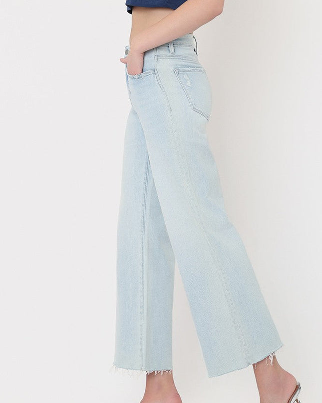 High Rise Light Wash Crop Wide Leg Jeans