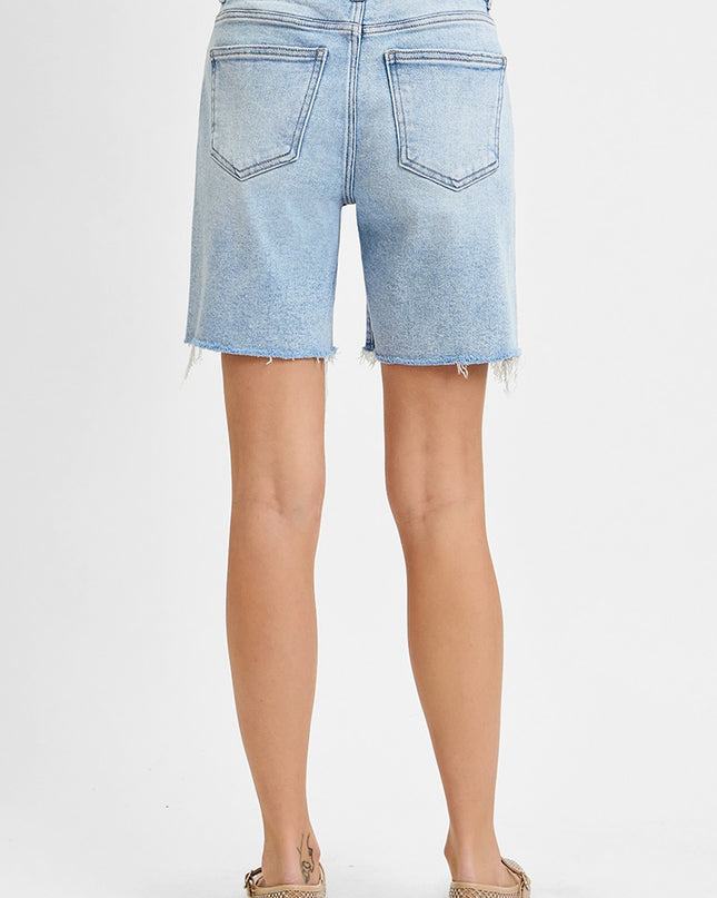 Tummy Control High Rise Loose Fit Mid Length Jean Shorts