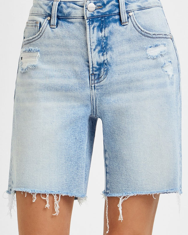 Tummy Control High Rise Loose Fit Mid Length Jean Shorts