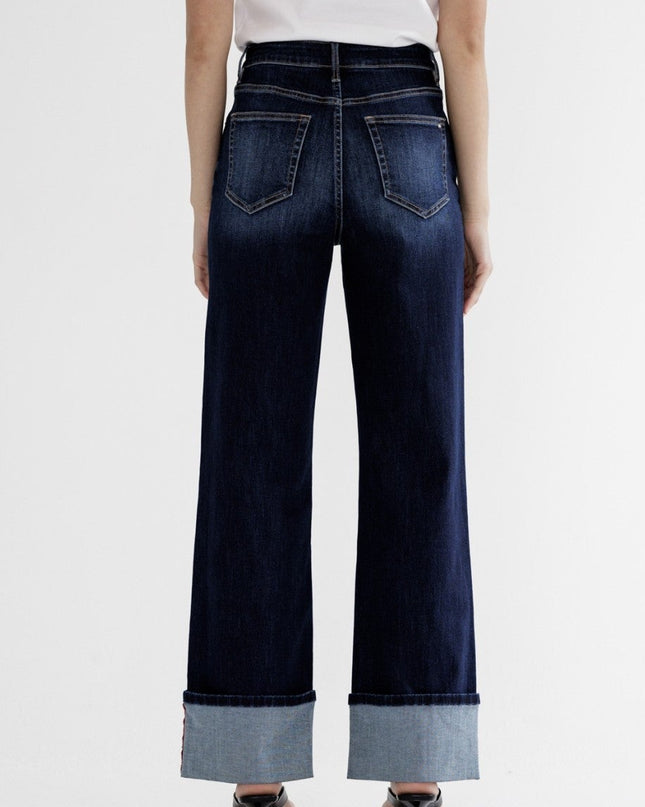 High Rise Wide Leg With Cuff Hem
