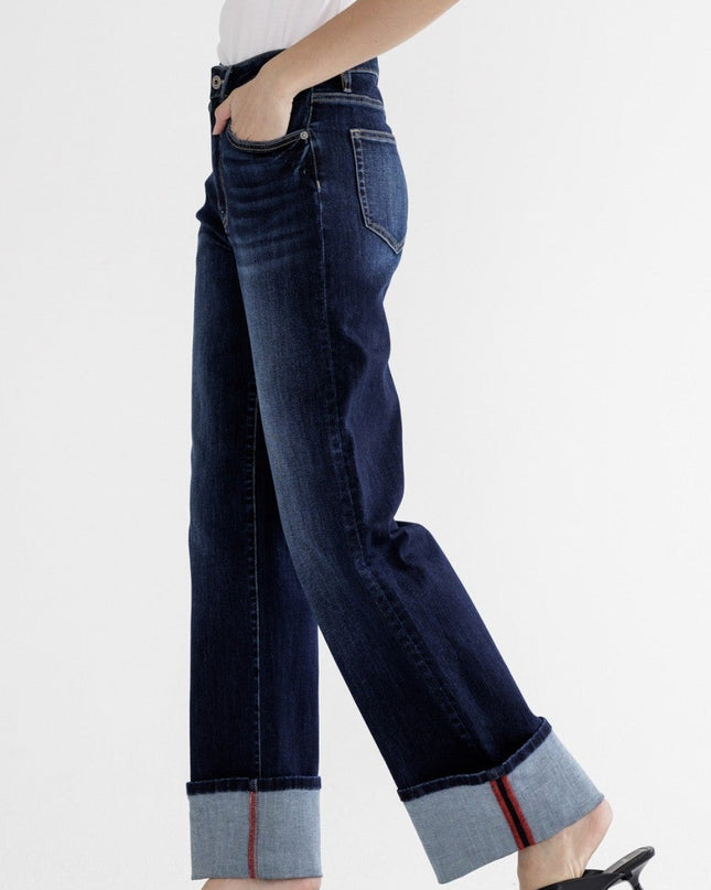 High Rise Wide Leg With Cuff Hem