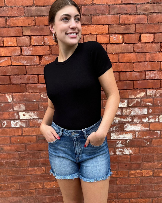 HR Side Slit Short - Light Denim