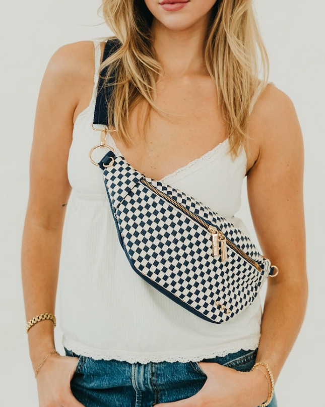 Navy Checkered Sidekick Bum Bag - Shop Simply Apparel