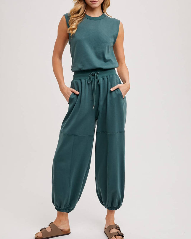 Hunter Green Casual Knit Jumpsuit