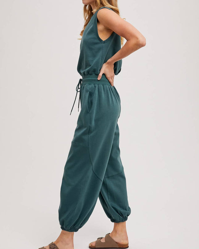 Hunter Green Casual Knit Jumpsuit side