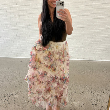 Ivory floral midi length skirt