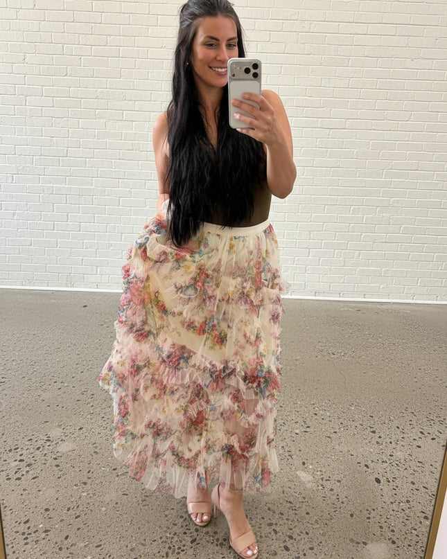 Ivory floral midi length skirt